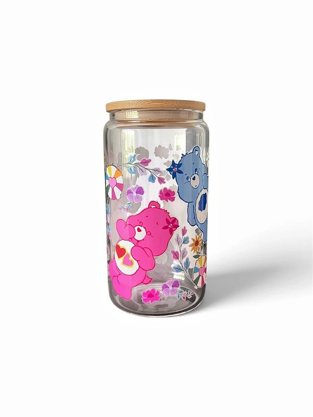 Care Bears Classic Glass Tumbler with Bamboo Lid Floral Glass Storage